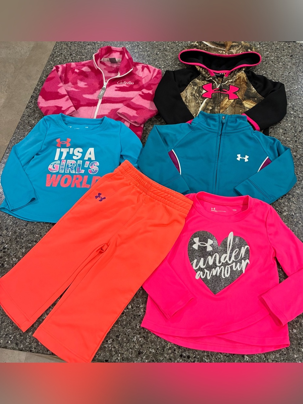 Girls UNDER ARMOUR/CABELA’S Oufit…Jackets & Sweatshirt, sz 12 mo.
